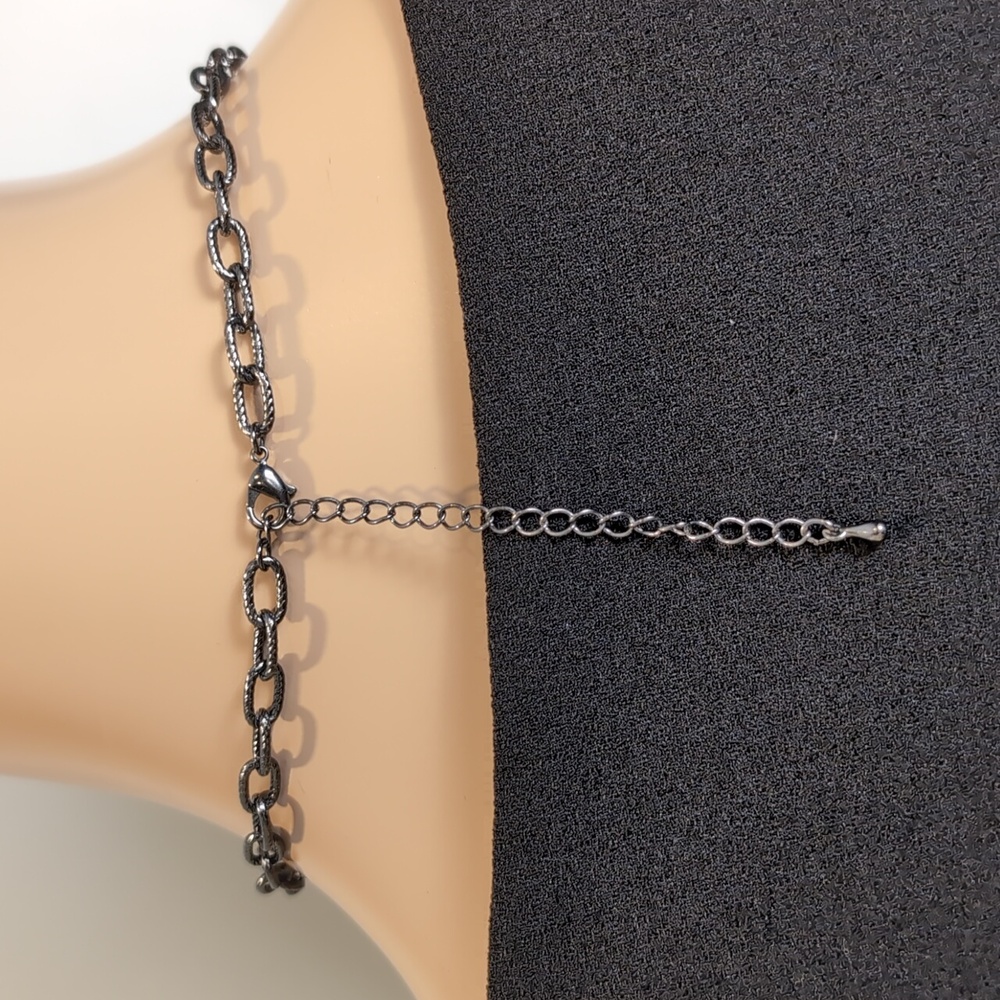 Hammered Gunmetal Statement Fashion Necklace Crystal Charms Chunky Chain Jewelry - Picture 7 of 11